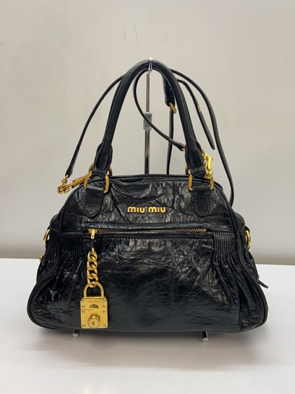 Miu Miu Vitello leather handbag wrinkled leather Black